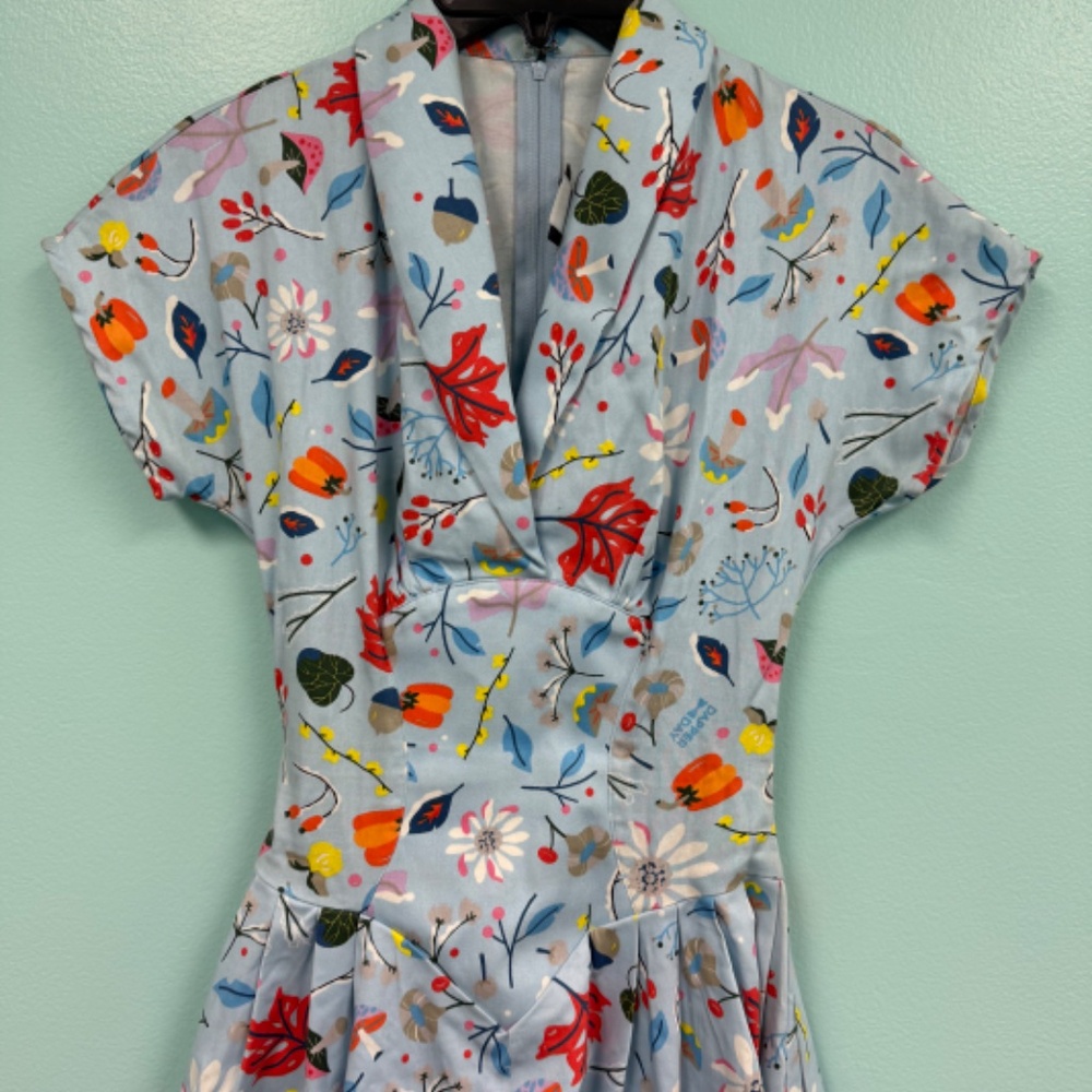 Dapper day fit and flare floral print dress in blue/multi size XS. USED - Picture 3 of 6